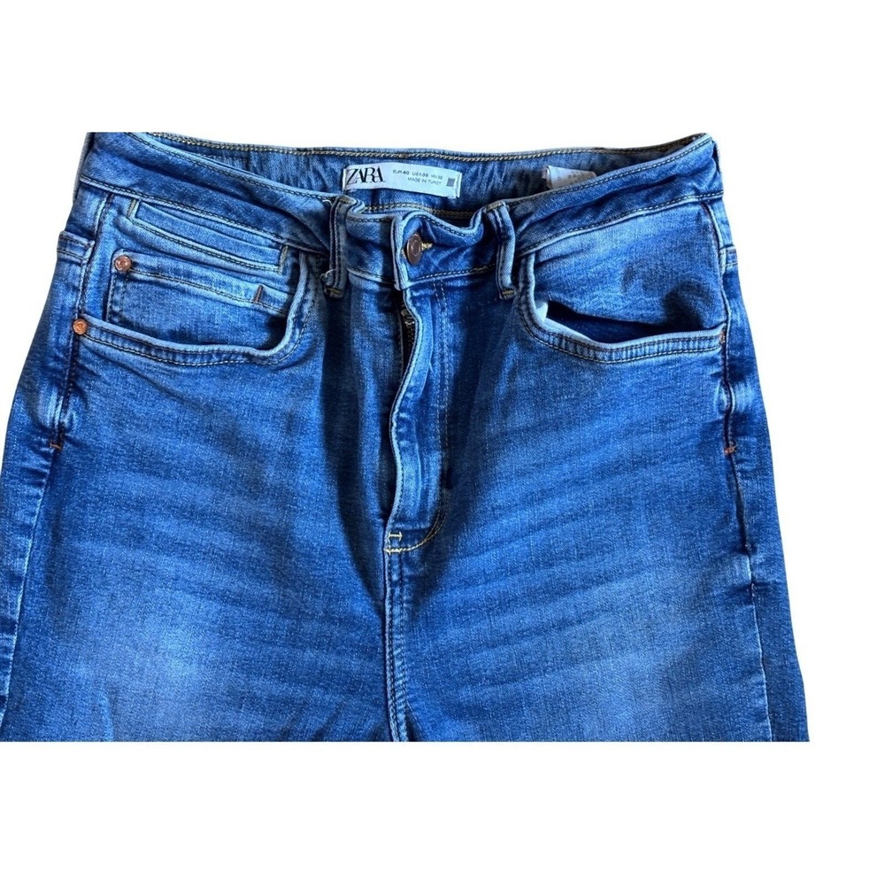 ZARA Mom Jeans Y2K Women Blue Wash Denim Jeans Slim Fit High Rise Size 8